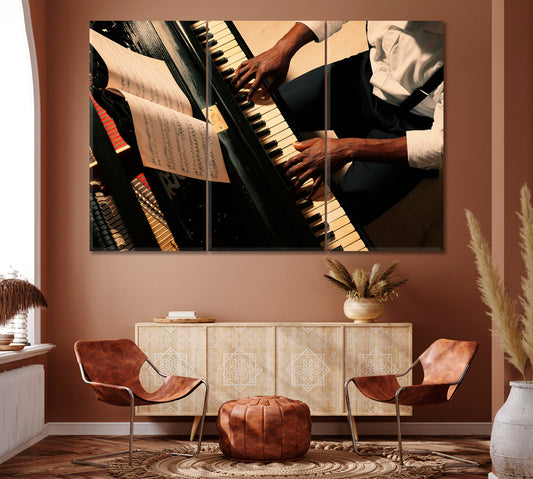 Afro American Man Playing Piano Canvas Print ArtLexy 3 Panels 36"x24" inches 