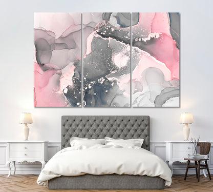 Abstract Gray & Pink Marble Canvas Print ArtLexy 3 Panels 36"x24" inches 