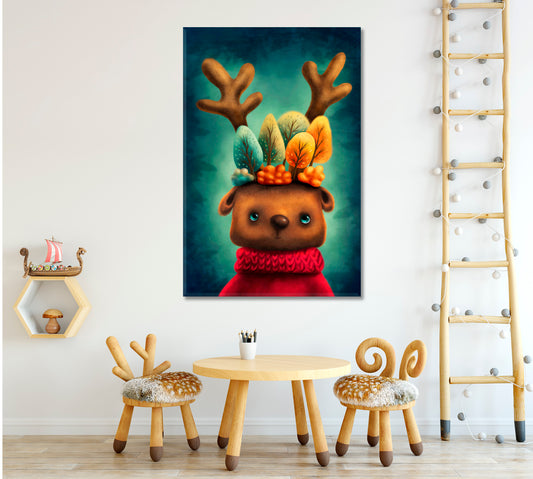 Cute Reindeer in Sweater Canvas Print ArtLexy 1 Panel 16"x24" inches 