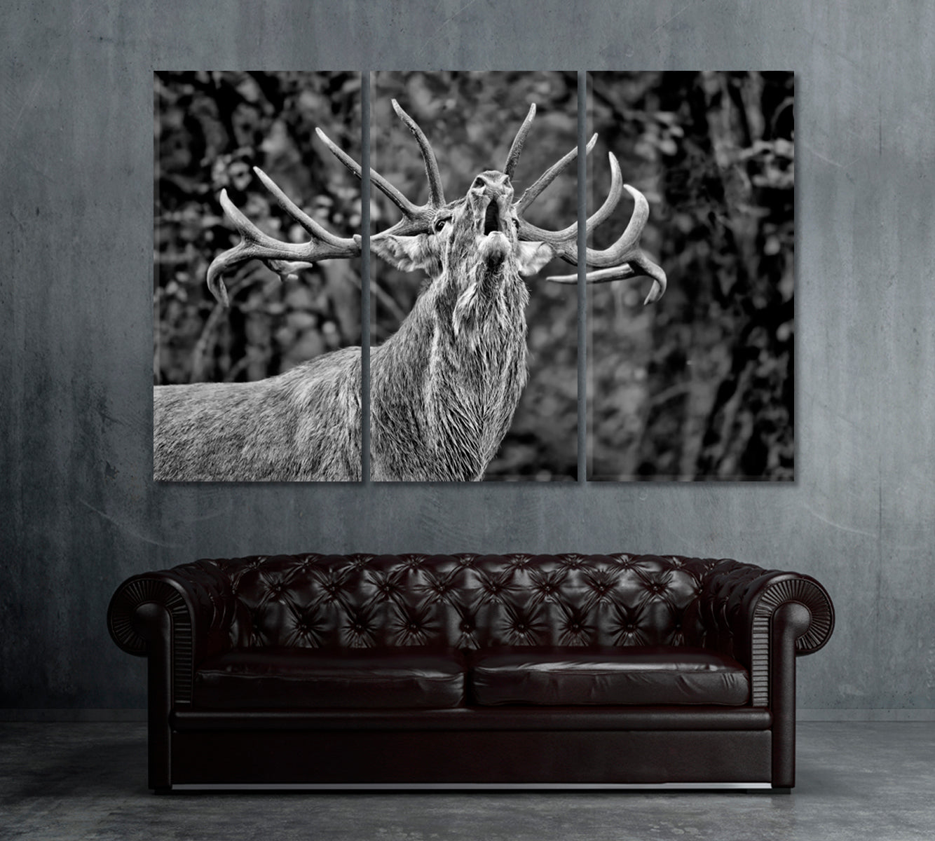 Portrait of Red Deer in Black and White Canvas Print ArtLexy 3 Panels 36"x24" inches 