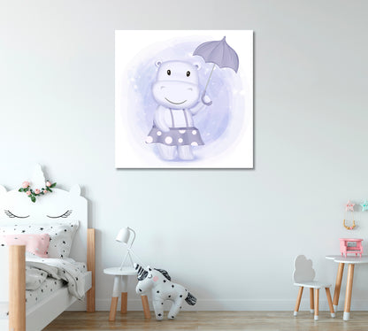Hippo Girl with Umbrella Canvas Print ArtLexy 1 Panel 12"x12" inches 