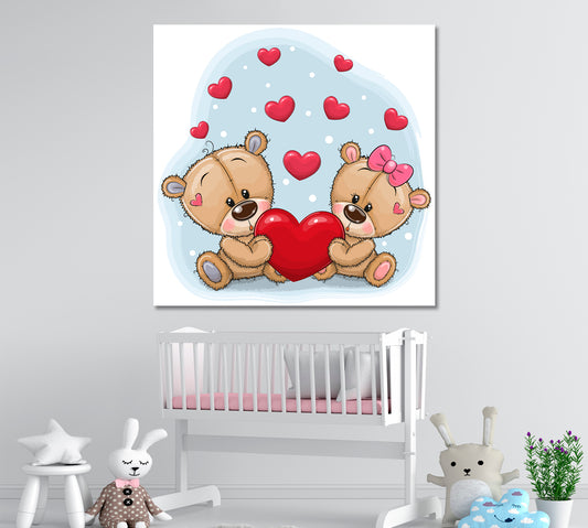 Teddy Bears with Heart Canvas Print ArtLexy 1 Panel 12"x12" inches 