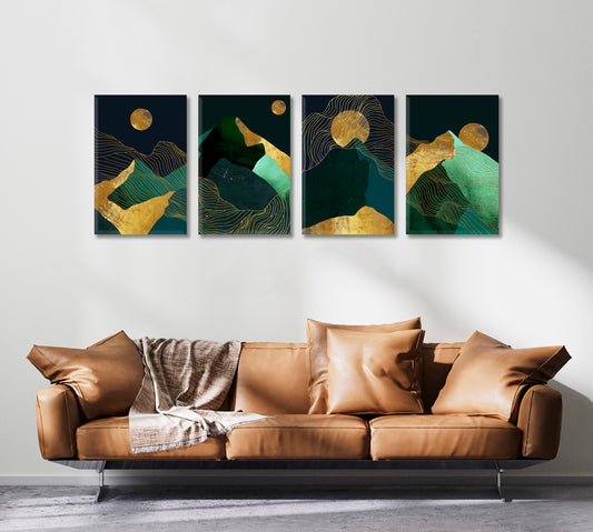 Set of 4 Vertical Luxury Mountain Landscape Canvas Print ArtLexy 4 Panels 64”x24” inches 