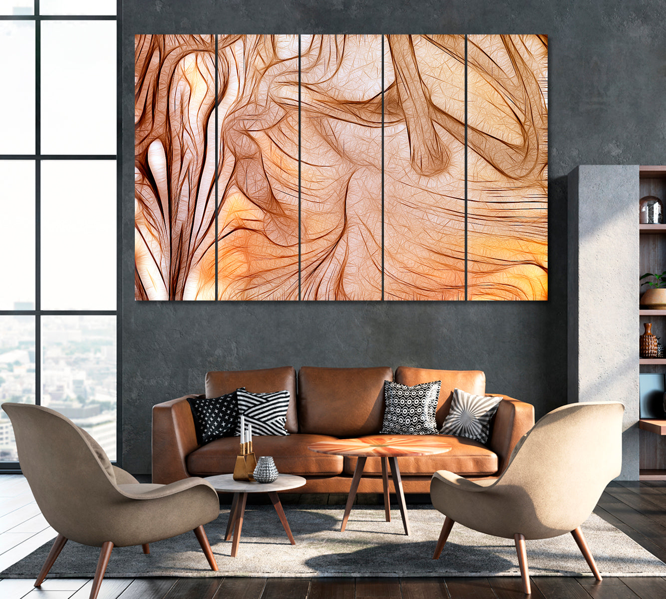 Brown Vector Abstraction Canvas Print ArtLexy 5 Panels 36"x24" inches 