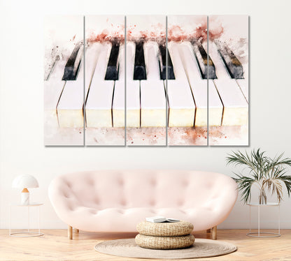 Abstract Watercolor Piano Keyboard Canvas Print ArtLexy 5 Panels 36"x24" inches 