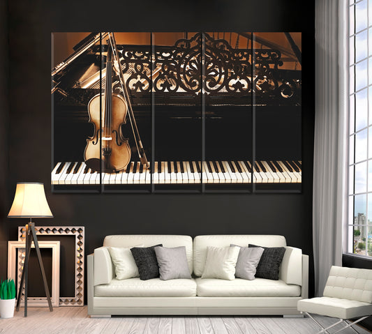 Violin on Piano Canvas Print ArtLexy 5 Panels 36"x24" inches 