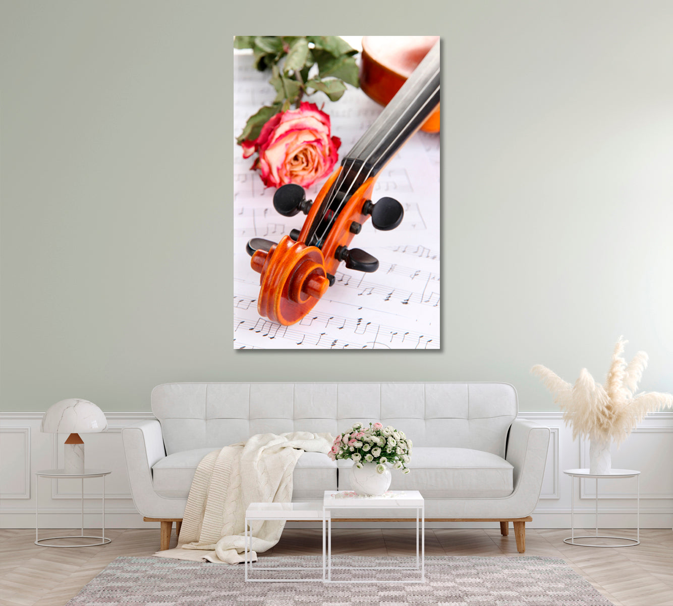 Violin with Dry Rose on Notes Canvas Print ArtLexy