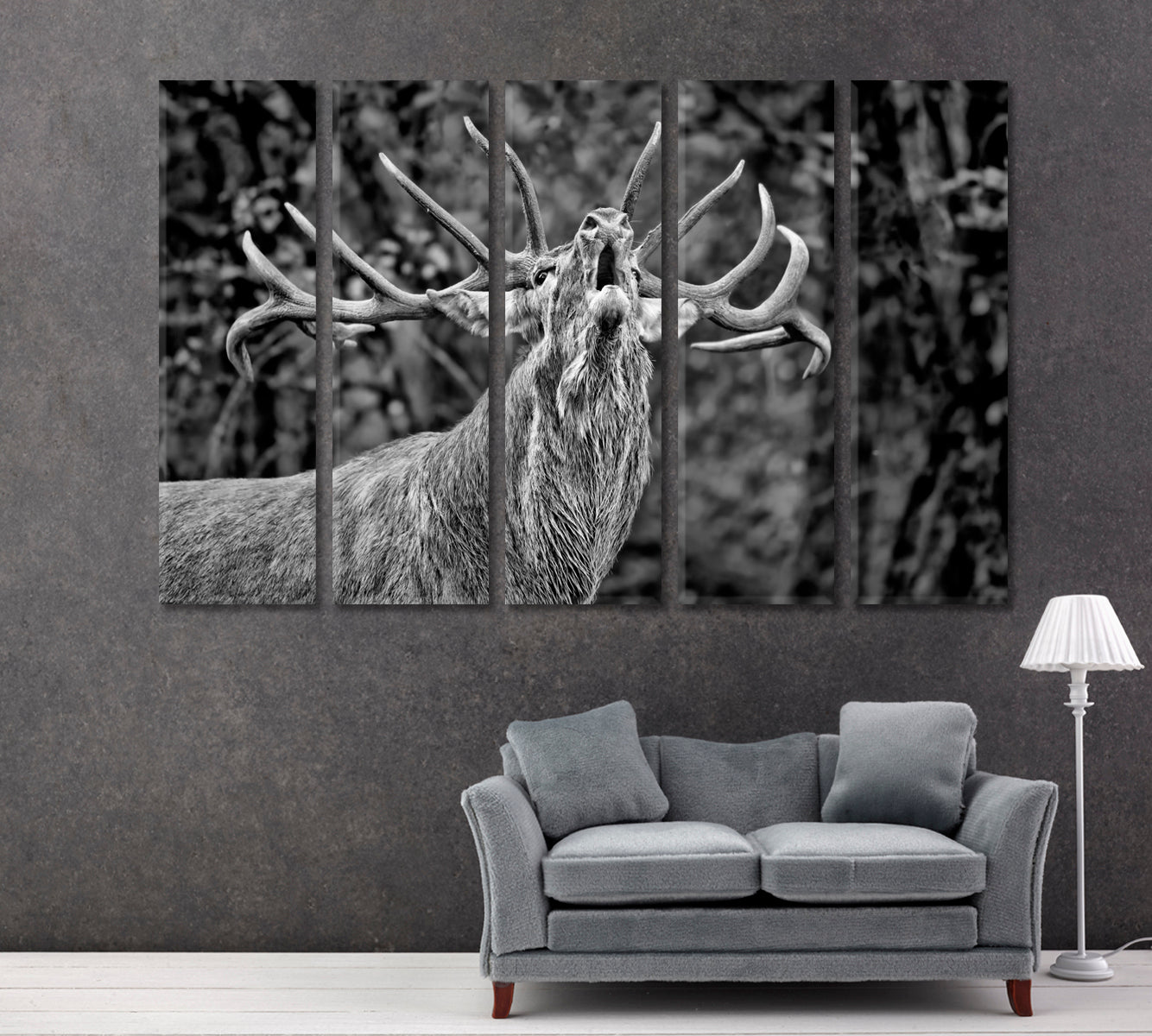 Portrait of Red Deer in Black and White Canvas Print ArtLexy 5 Panels 36"x24" inches 