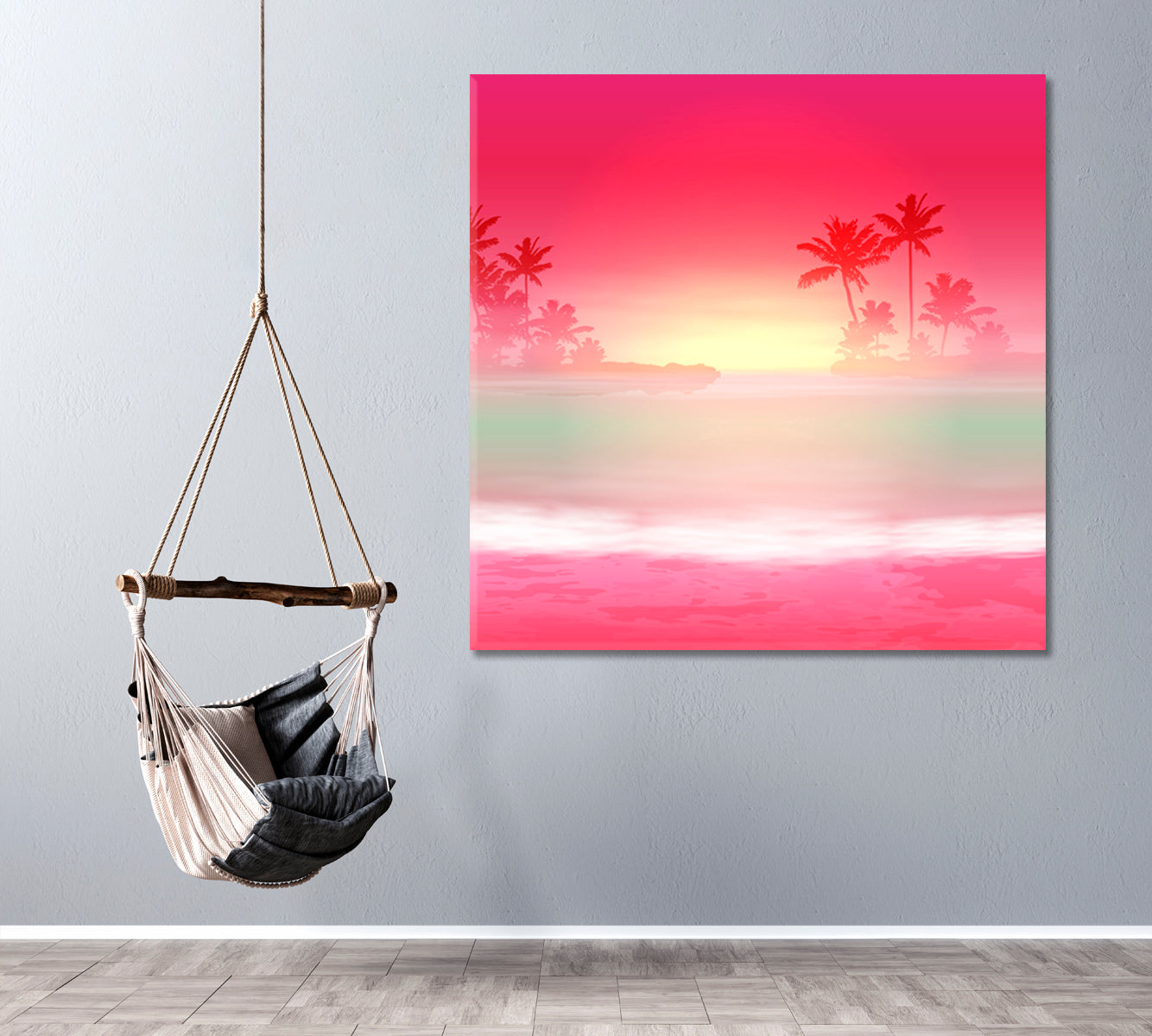 Sea with Palm Trees at Sunset Canvas Print ArtLexy   