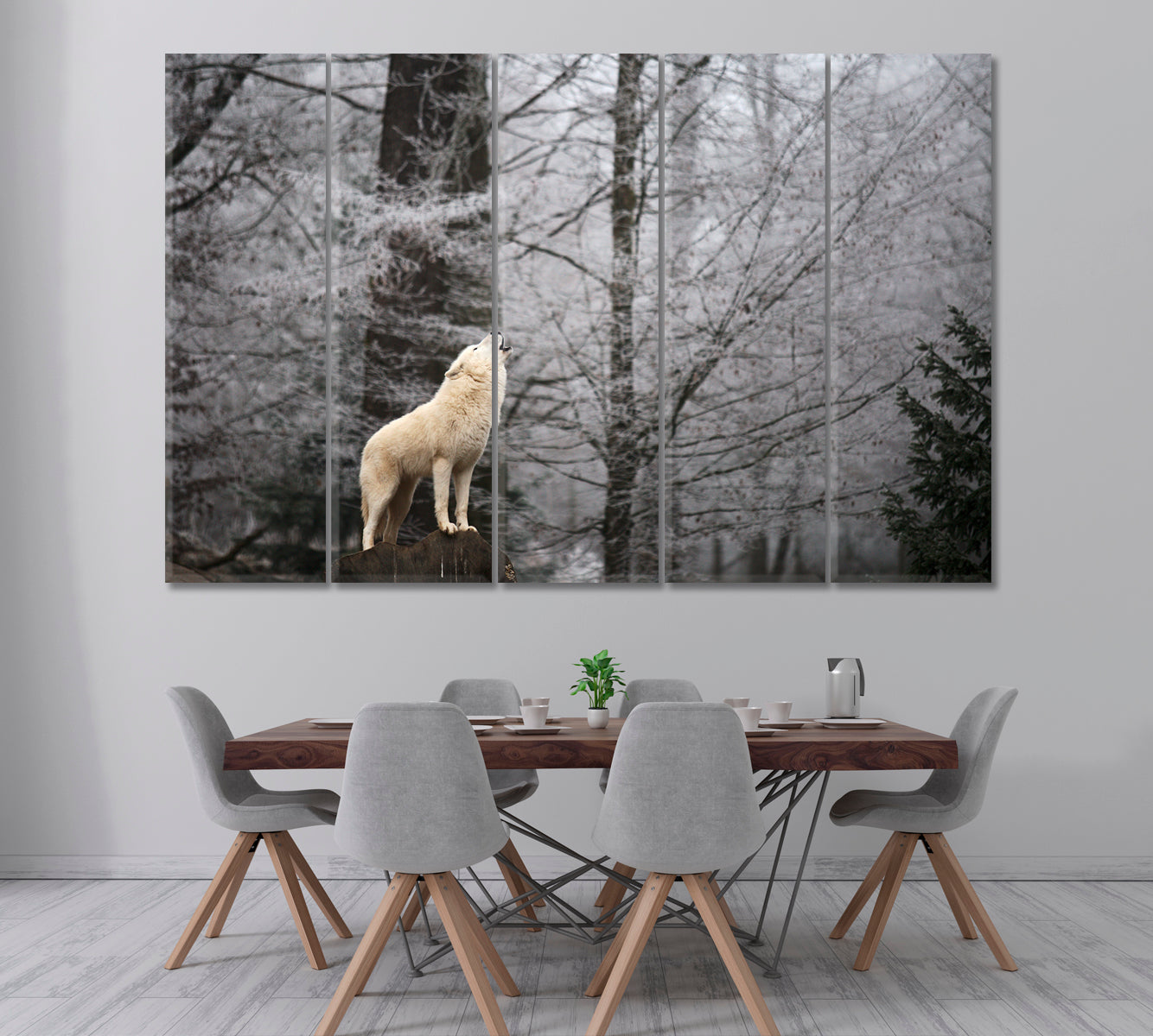 Wolf Howling in Winter Forest Canvas Print ArtLexy 5 Panels 36"x24" inches 