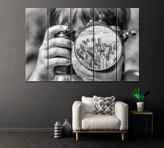New York City Reflection in Digital Camera Canvas Print ArtLexy 5 Panels 36"x24" inches 