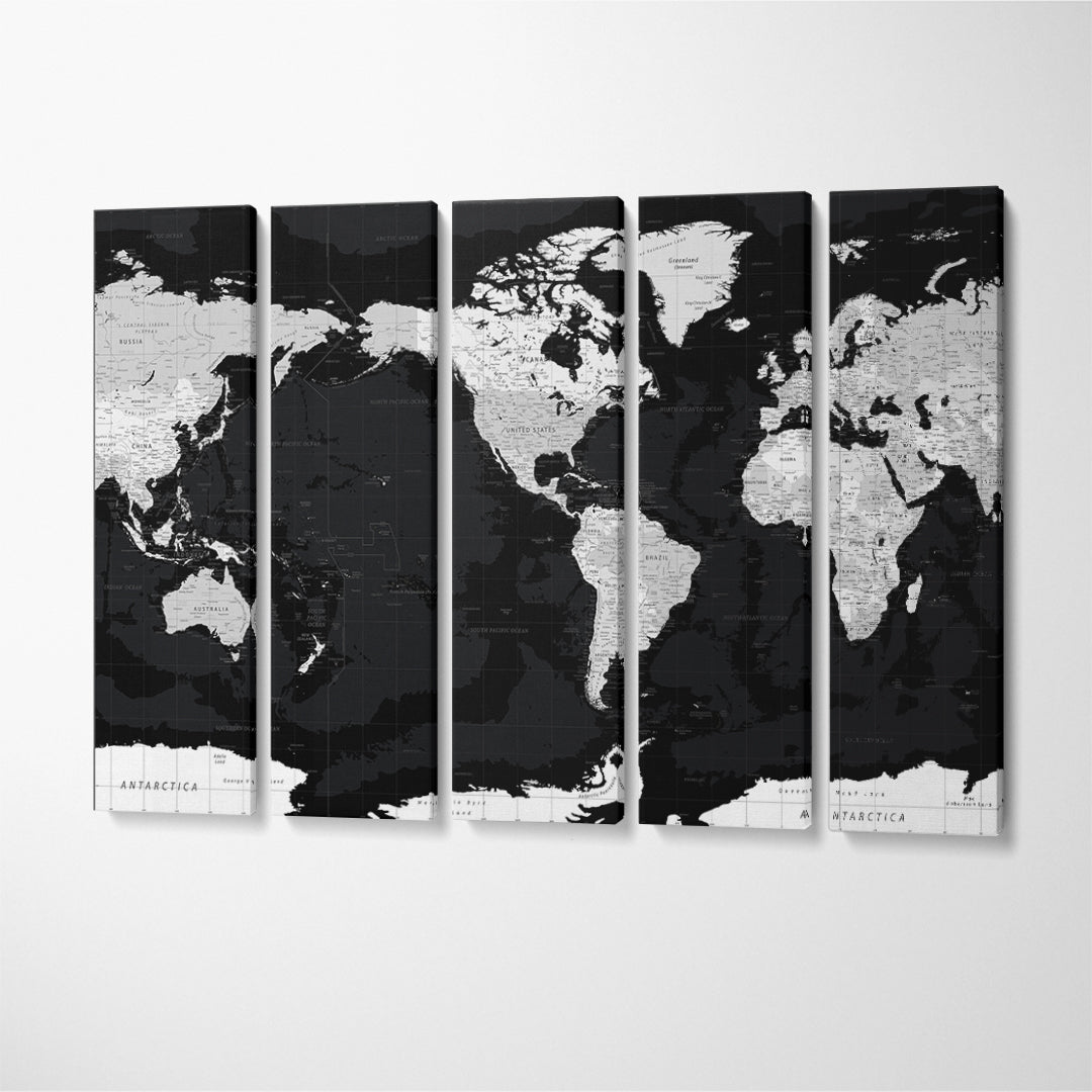 Black Political World Map American View Canvas Print ArtLexy