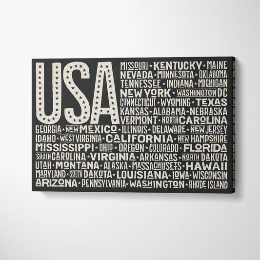 United States of America Flag with States Canvas Print ArtLexy 1 Panel 24"x16" inches 