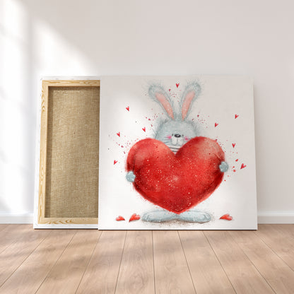 Cute Rabbit With Big Red Heart Canvas Print ArtLexy   