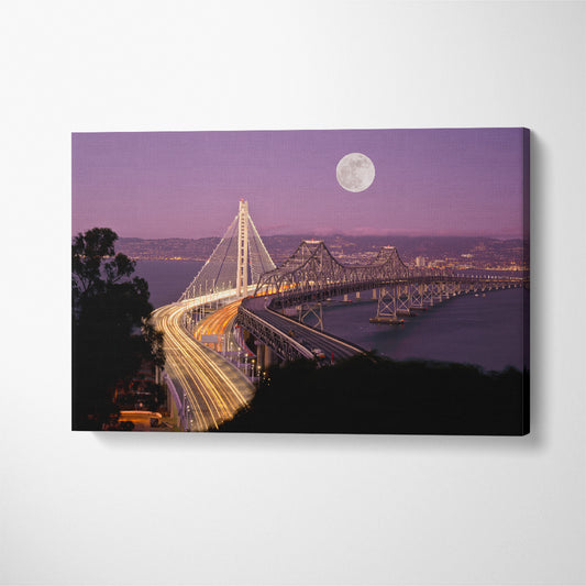 San Francisco New Bay Bridge at Night Canvas Print ArtLexy 1 Panel 24"x16" inches 