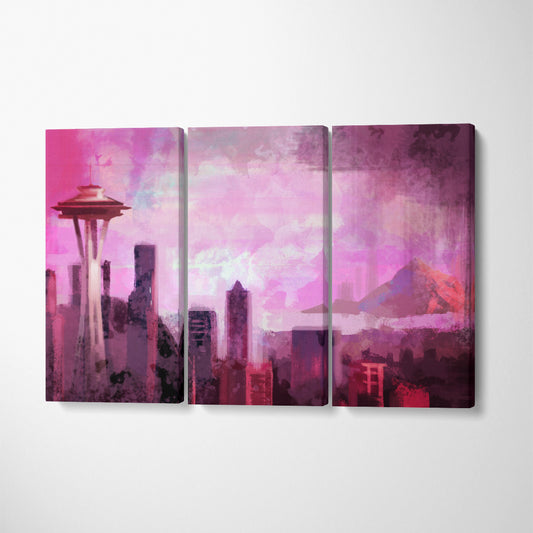 Abstract Seattle Skyline Canvas Print ArtLexy 3 Panels 36"x24" inches 