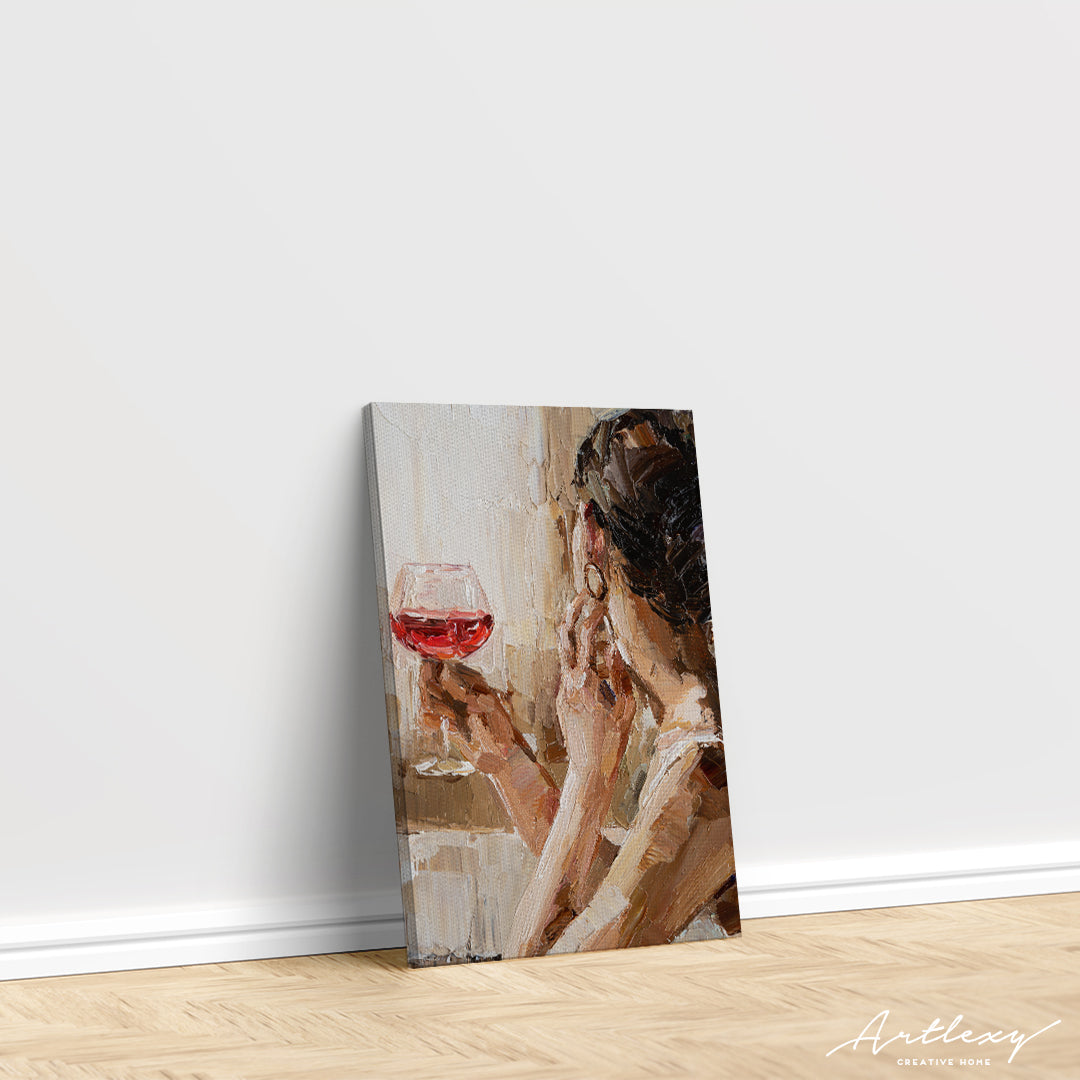 Woman with Glass of Red Wine Canvas Print ArtLexy