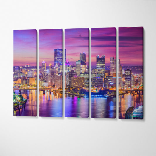 Pittsburgh Pennsylvania City Skyline Canvas Print ArtLexy 5 Panels 36"x24" inches 