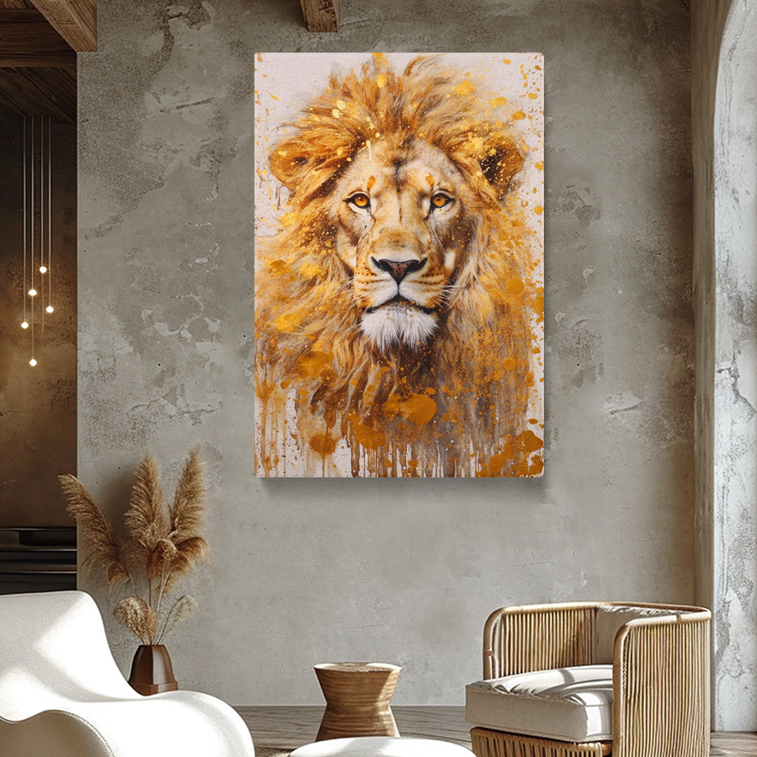 Golden-Hued Lion Portrait Canvas Print ArtLexy   