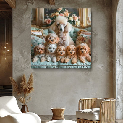 Elegant Poodle with Puppies Canvas Print ArtLexy   