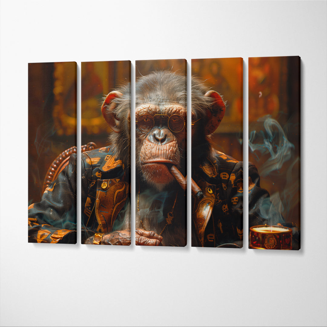 Contemplative Chimpanzee in Luxurious Attire Canvas Print ArtLexy   