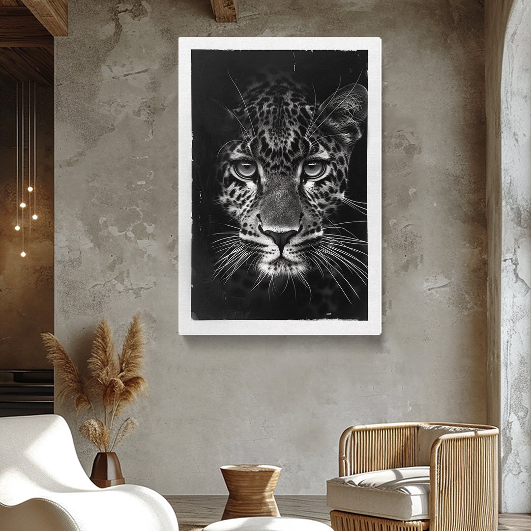 Intense Leopard Gaze in Black Canvas Print ArtLexy   