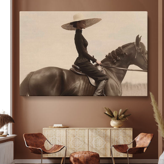 Beautiful Woman Rider on Horse Canvas Print ArtLexy 1 Panel 24"x16" inches 