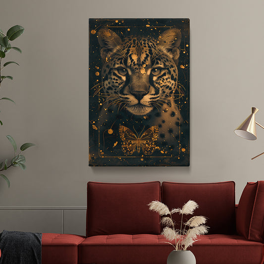 Mystic Leopard and Golden Butterfly Canvas Print ArtLexy 1 Panel 16"x24" inches 