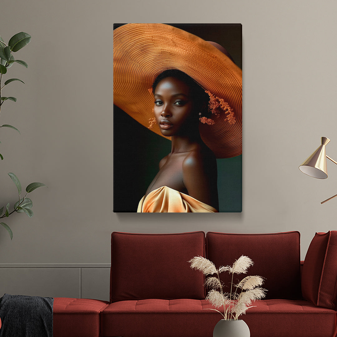 Chic Woman with Wide-Brimmed Hat Portrait Canvas Print ArtLexy   