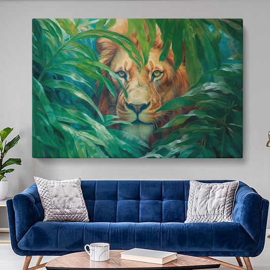 Verdant Jungle King Lion Canvas Print ArtLexy 1 Panel 24"x16" inches 