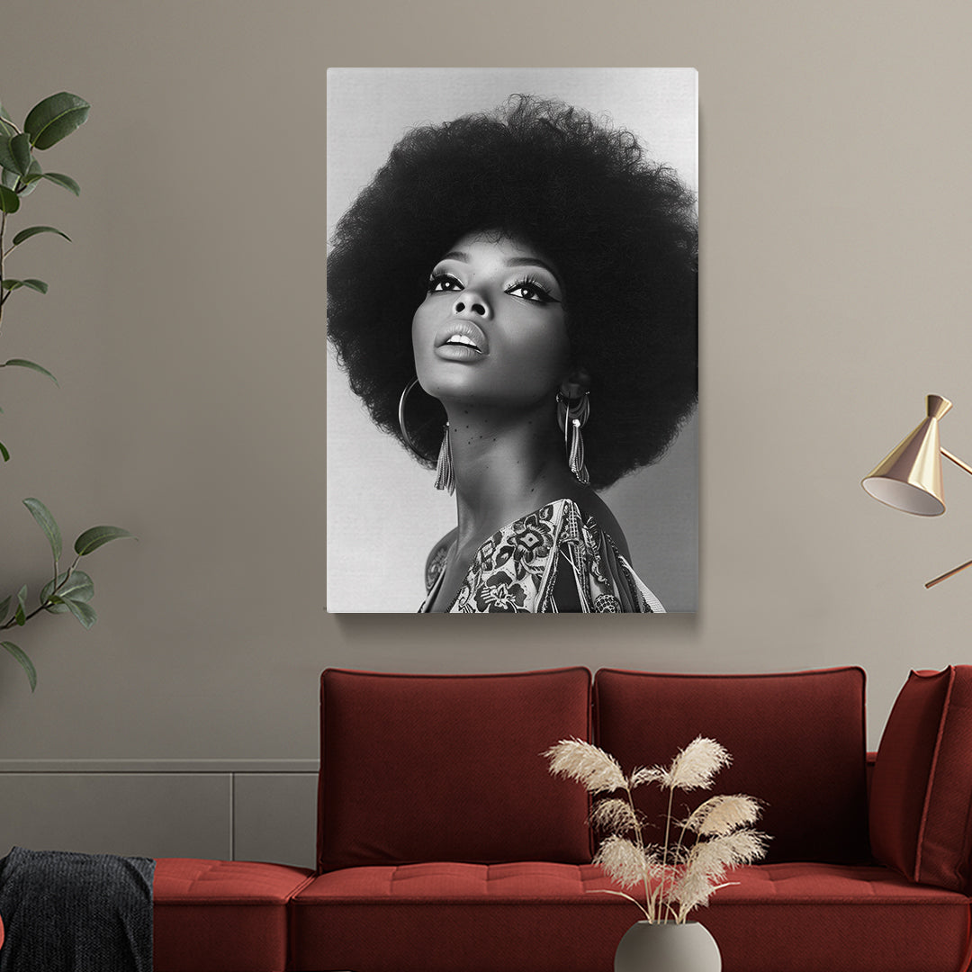 Retro Black and White Afro Woman Canvas Print ArtLexy   