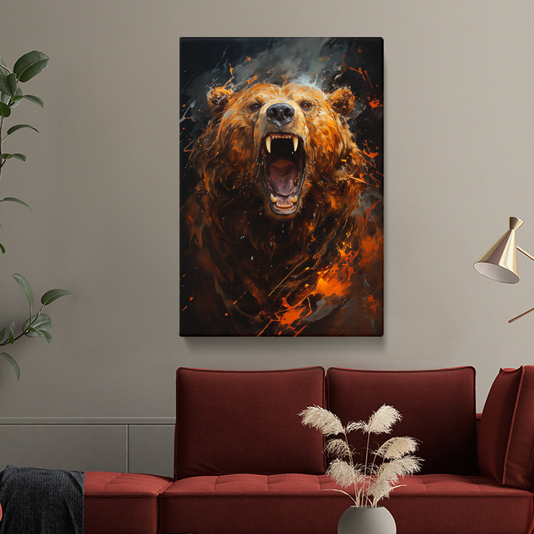 Fierce Roaring Bear Canvas Print ArtLexy 1 Panel 16"x24" inches 