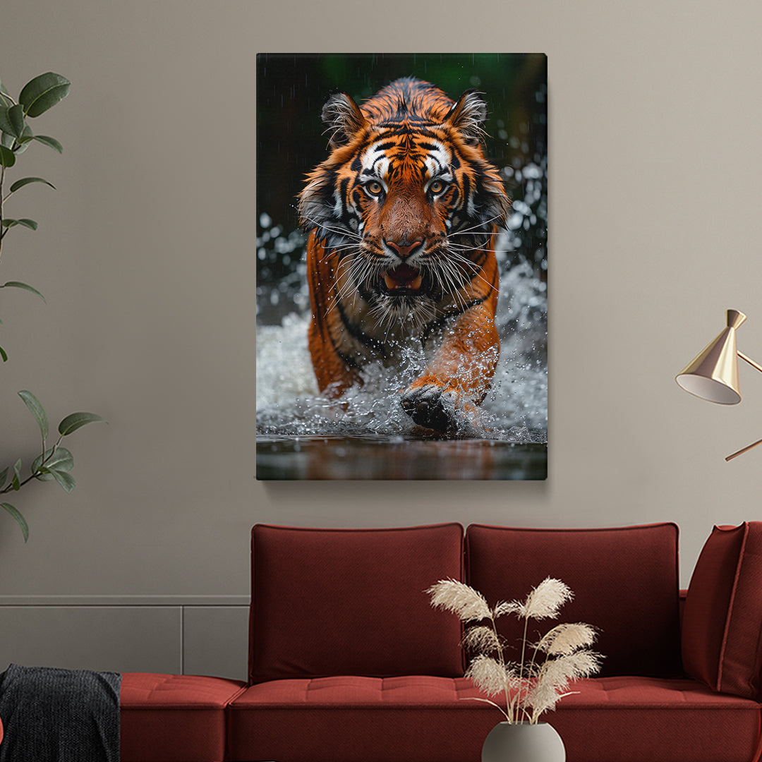 Prowling Tiger in Water Canvas Print ArtLexy 1 Panel 16"x24" inches 