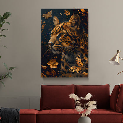 Golden Accented Leopard and Butterflies Canvas Print ArtLexy   