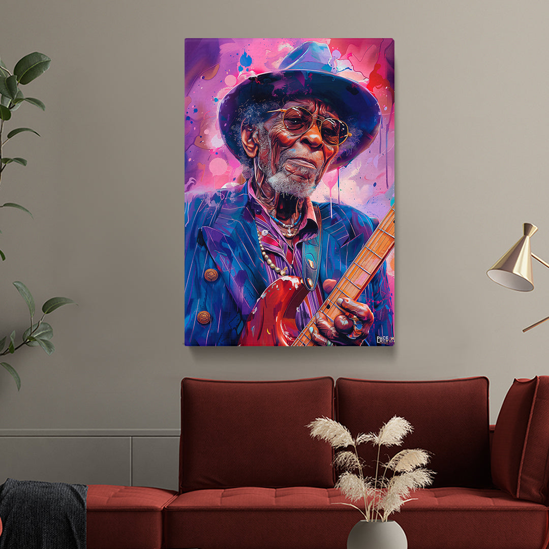 Vibrant Blues Guitarist Canvas Print ArtLexy   