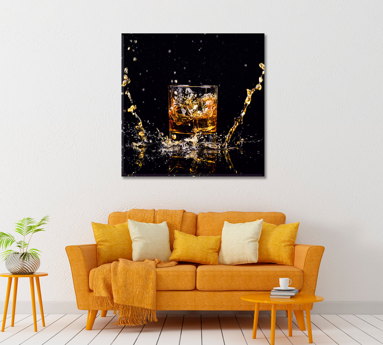 Whiskey Glass with Splash Square Canvas Print Canvas Print ArtLexy   