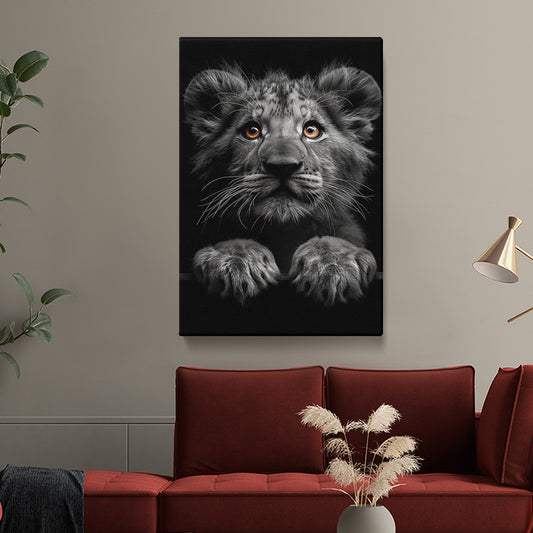 Charming Lion Cub Monochrome Canvas Print ArtLexy 1 Panel 16"x24" inches 