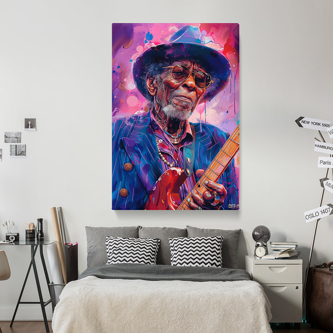 Vibrant Blues Guitarist Canvas Print ArtLexy   