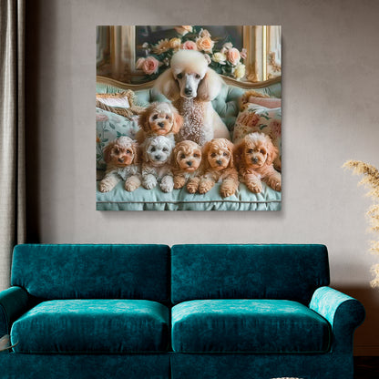 Elegant Poodle with Puppies Canvas Print ArtLexy   