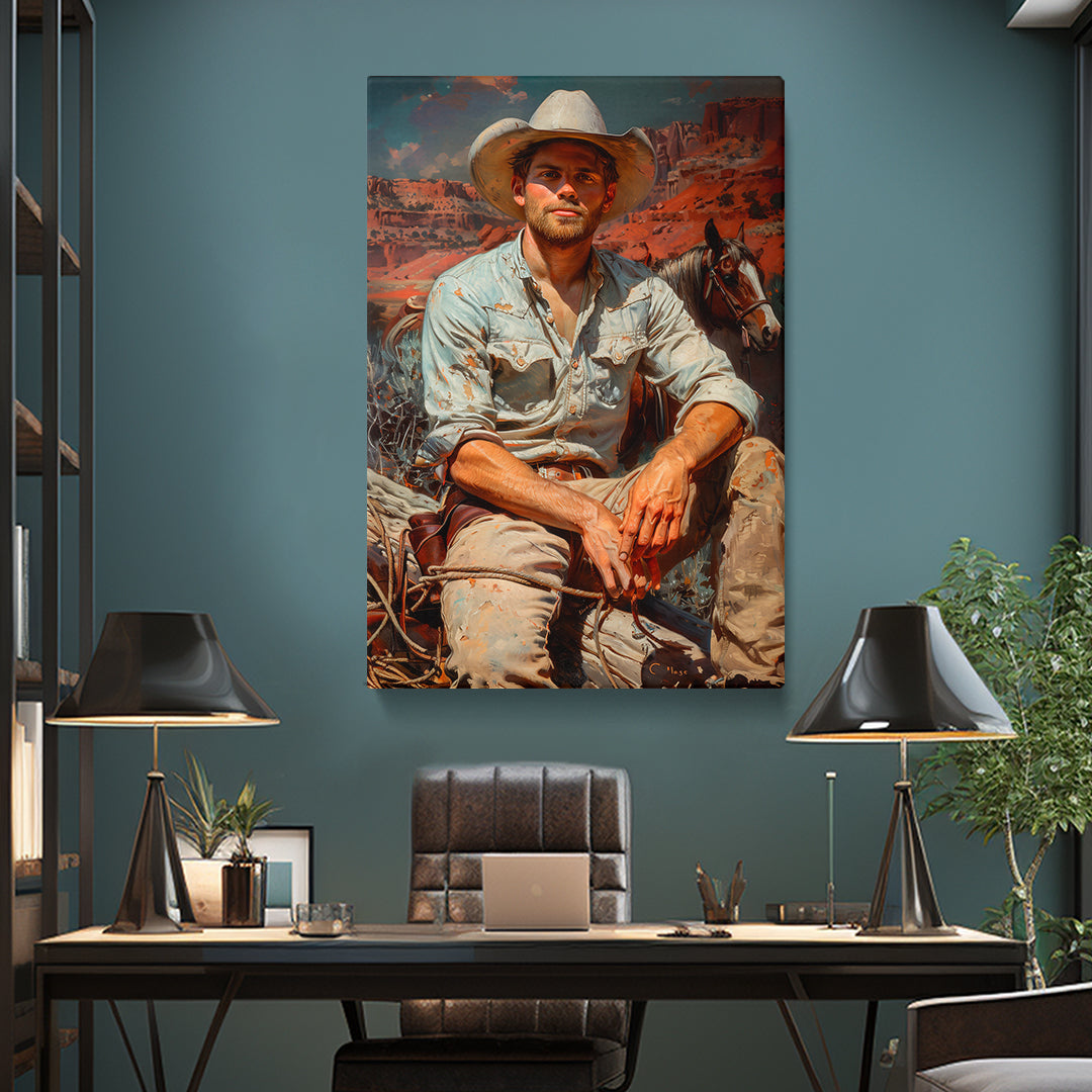 Rugged Cowboy and Horse Canvas Print ArtLexy 1 Panel 16"x24" inches 