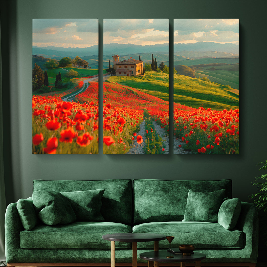 Tuscan Villa Amidst Blooming Poppy Fields Canvas Print ArtLexy   
