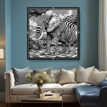 Striped Elephant in Monochrome Canvas Print ArtLexy   