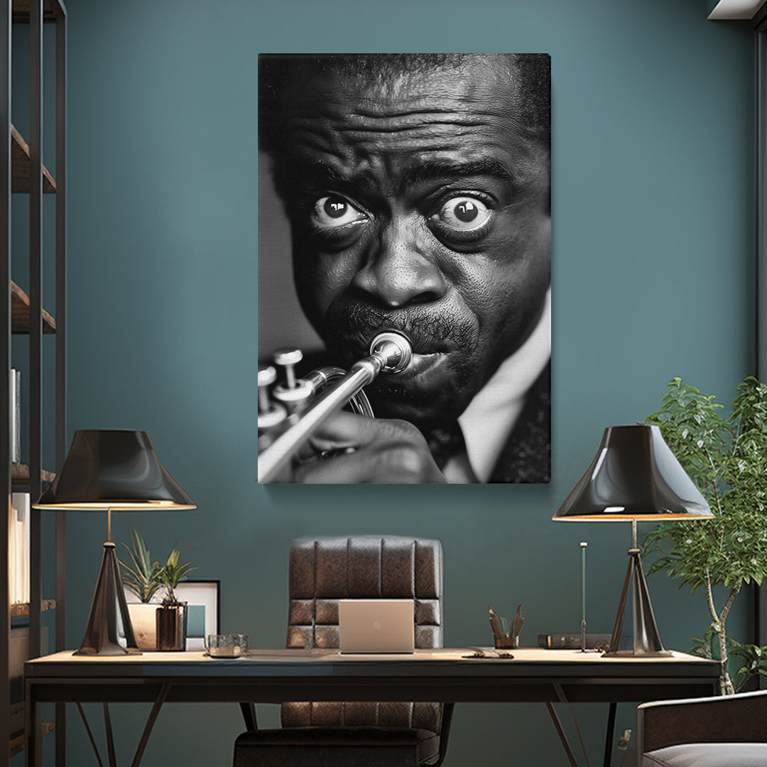 Black and White Trumpet Player Portrait Canvas Print ArtLexy   