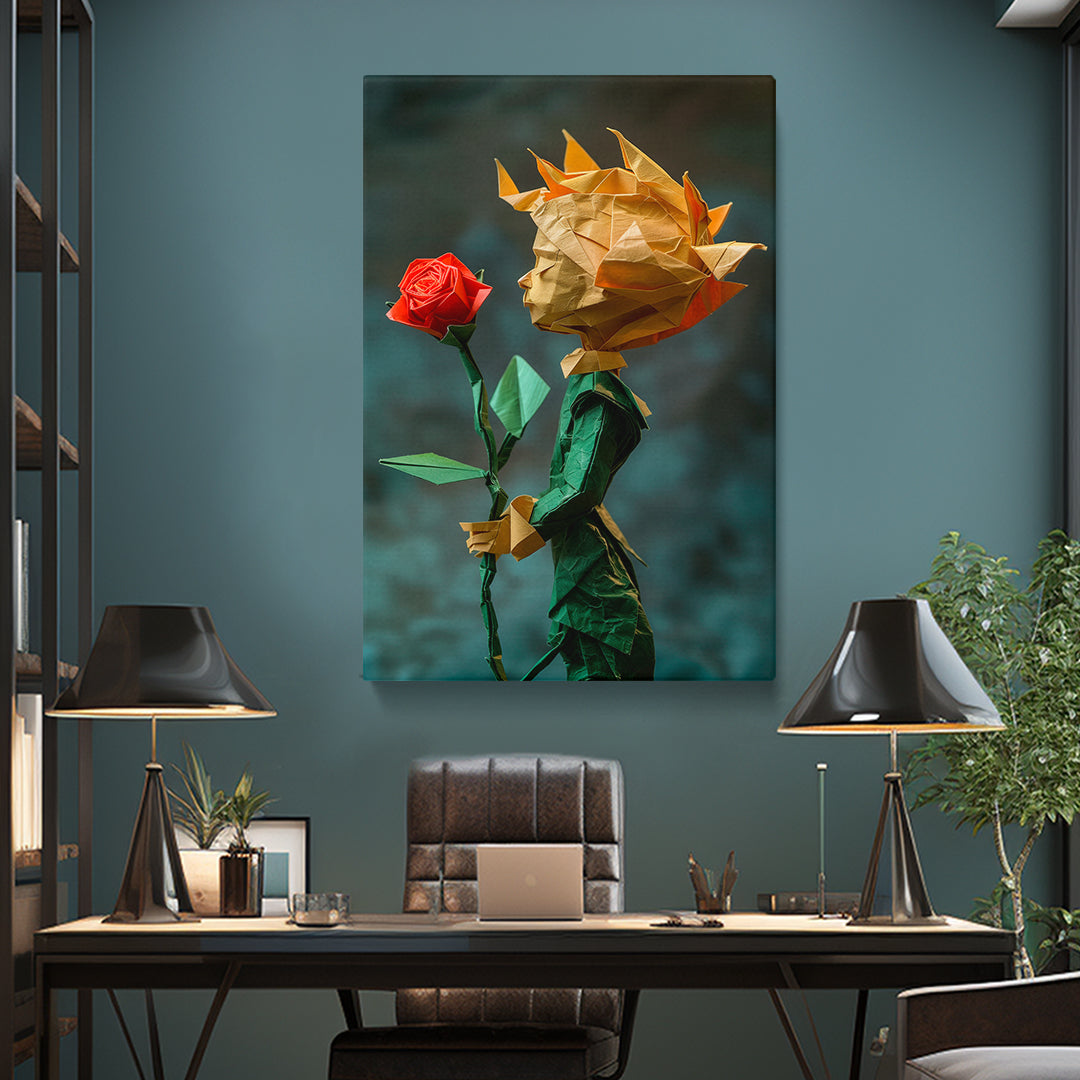 Geometric Origami Little Prince with Rose Canvas Print ArtLexy   