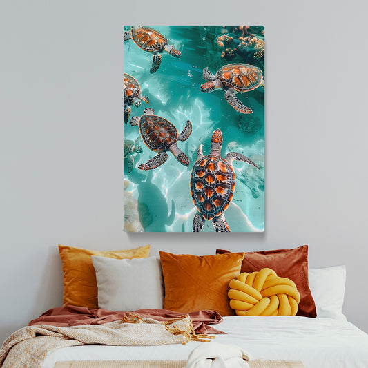 Graceful Sea Turtles Swimming Canvas Print ArtLexy 1 Panel 16"x24" inches 