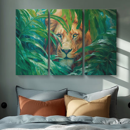 Verdant Jungle King Lion Canvas Print ArtLexy 3 Panels 36"x24" inches 