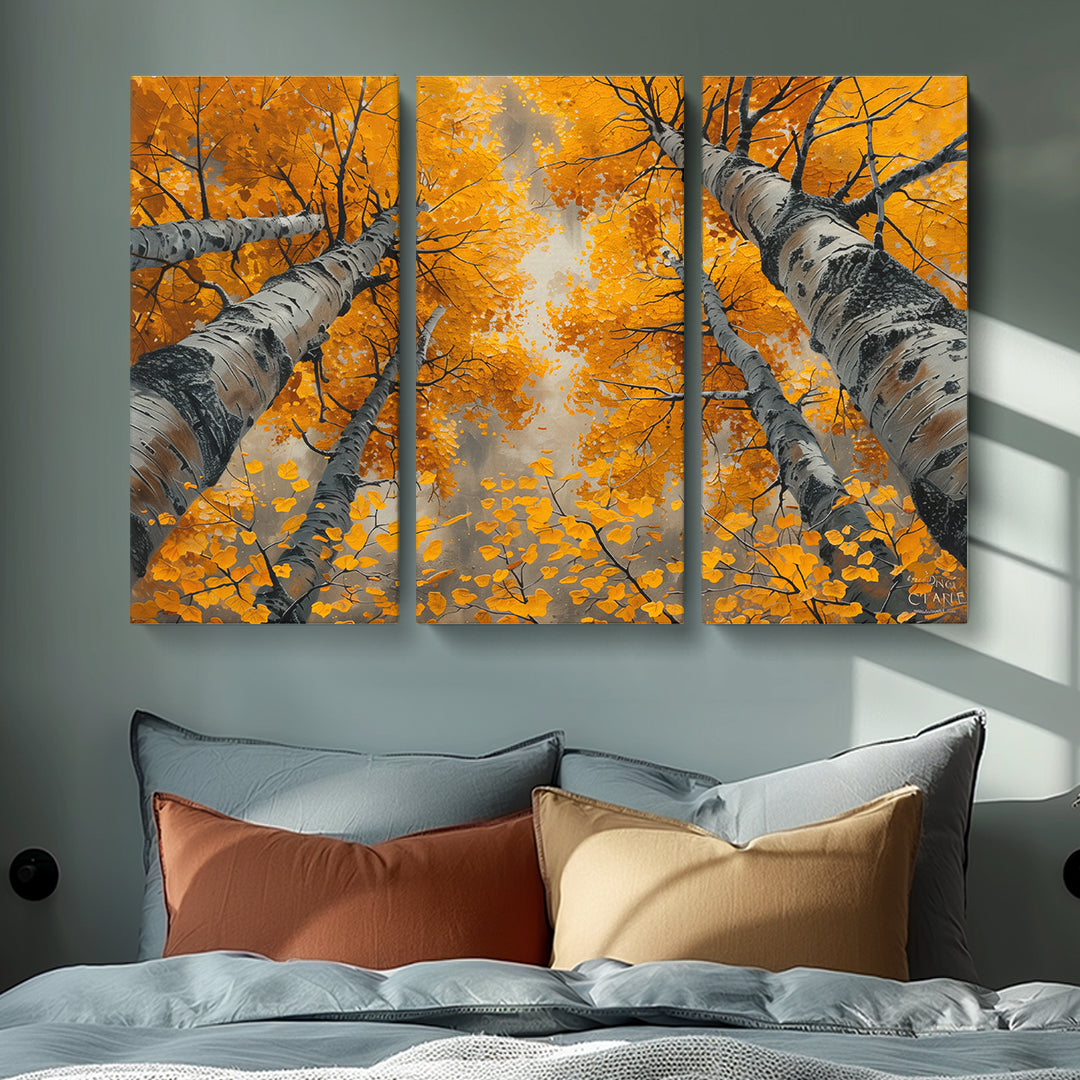 Autumn Birch Forest Canvas Print ArtLexy 3 Panels 36"x24" inches 