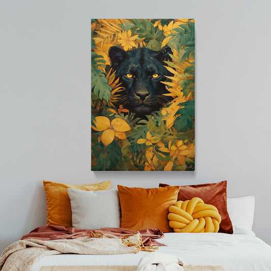 Mysterious Black Panther in Foliage Canvas Print ArtLexy 1 Panel 16"x24" inches 