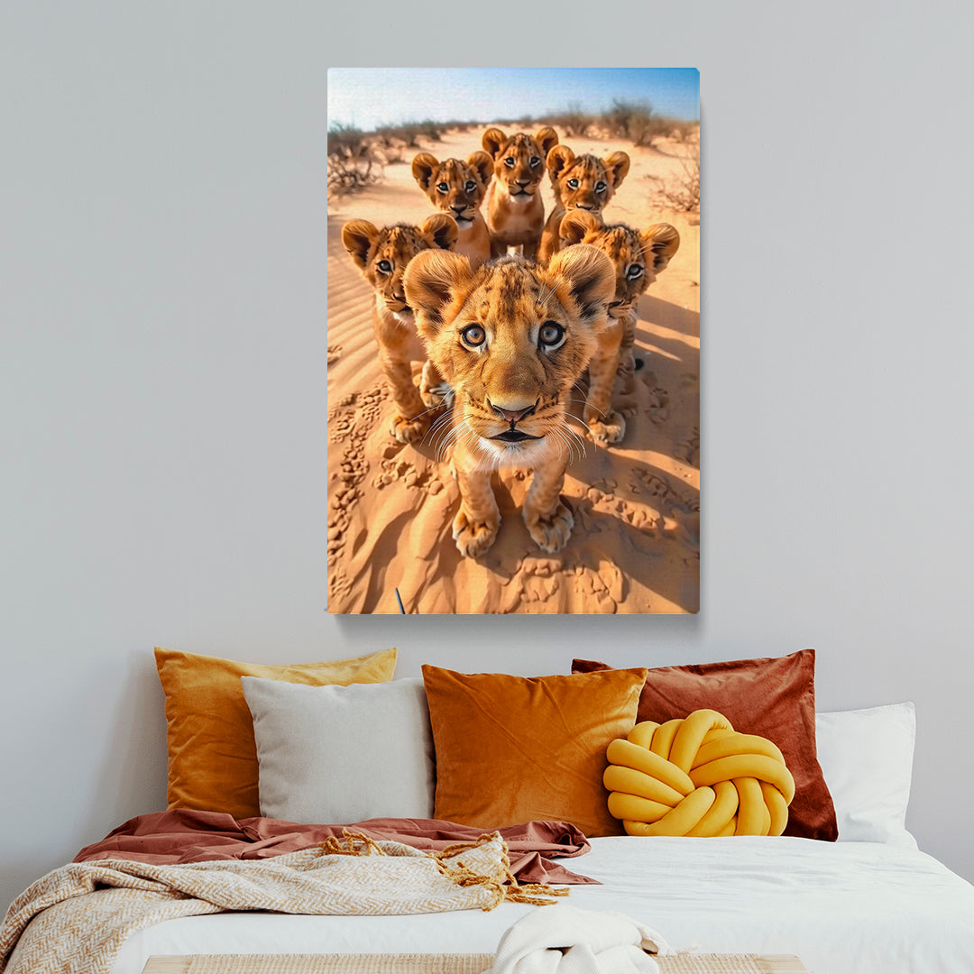 Curious Lion Cubs in Desert Canvas Print ArtLexy   