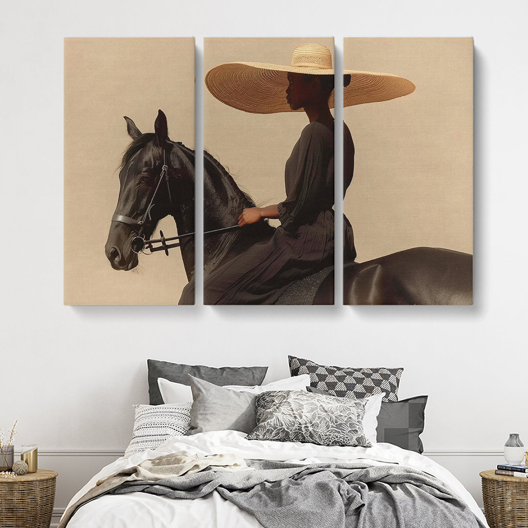 Elegant Woman Rider on Horse Canvas Print ArtLexy 3 Panels 36"x24" inches 